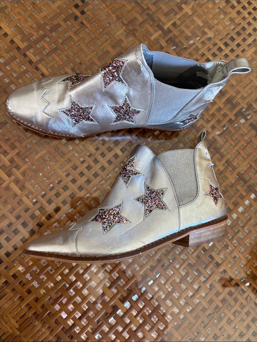 Stella McCartney Glittery Star Silver Kids Lily Ankle Boots 6